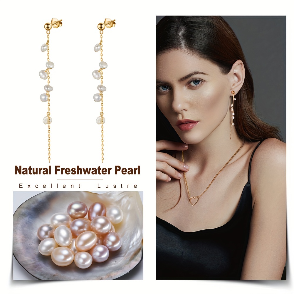 925 Silver Dangle Earrings with Pearl Decor Chain